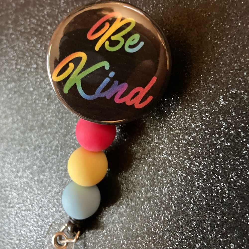 Be Kind Rainbow ID Badge Reel  Bead Embellishments